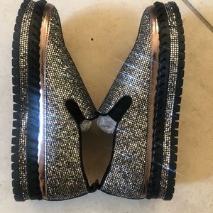 Silver bedazzled sparkle flat shoes